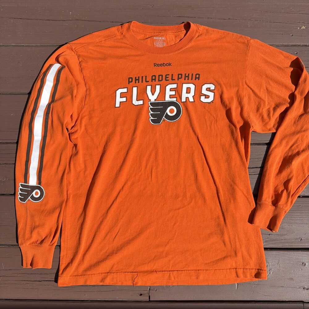 Reebok Philadelpha Flyers Long Sleeve Medium mens orange hockey NHL 2000s